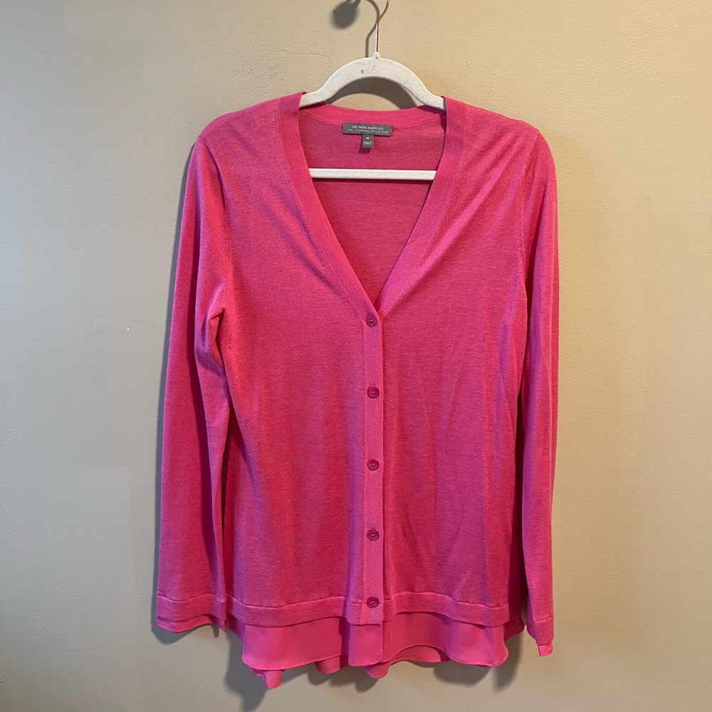 hole* Neiman Marcus Silk Cashmere v neck sweater Pink Medium